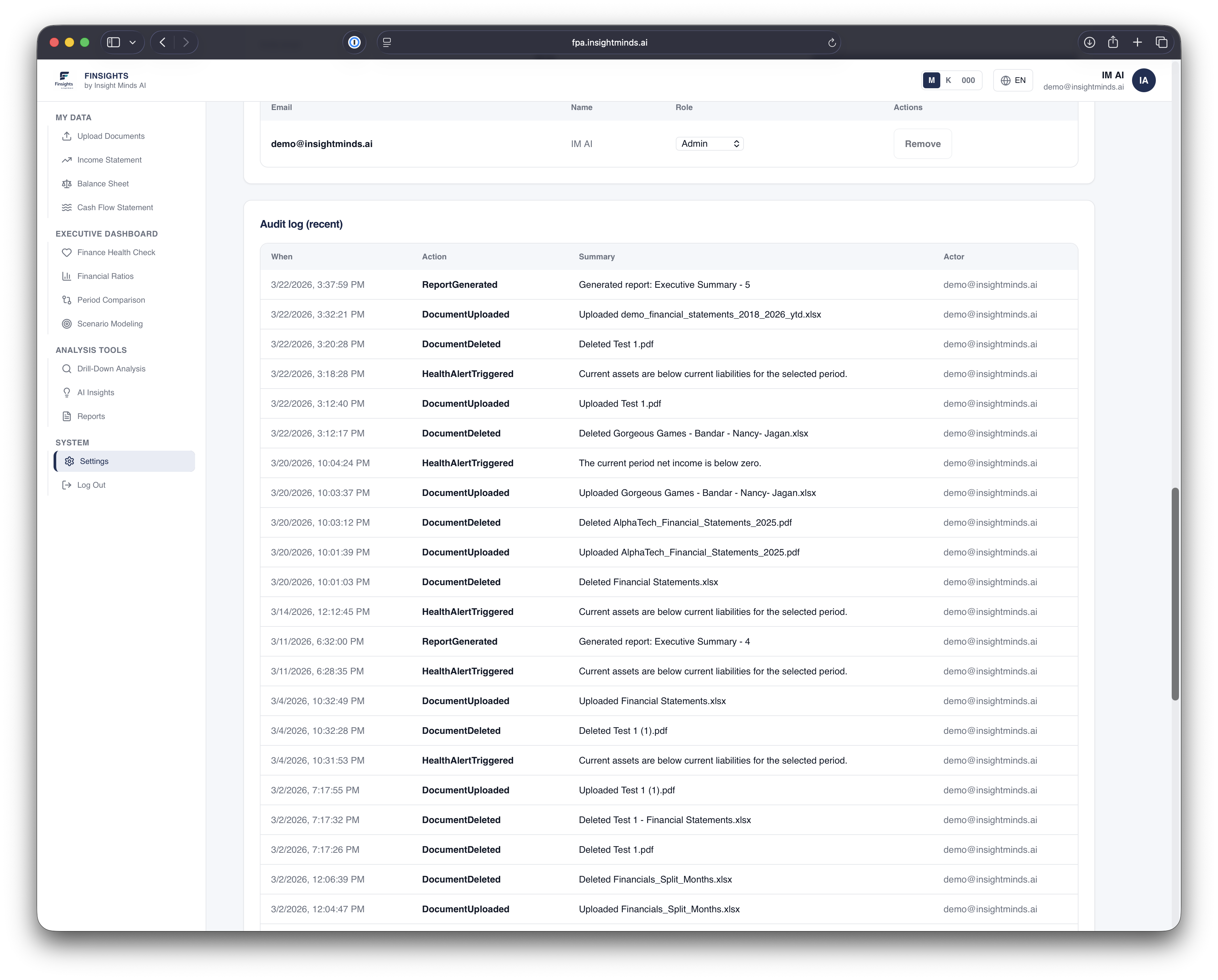 Finsights screenshot — Additional view